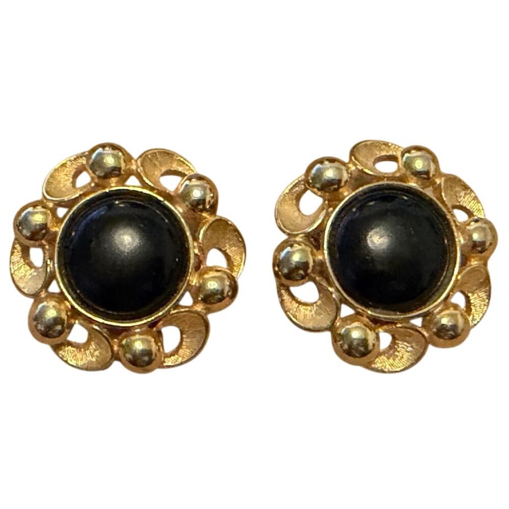 Paolo Gucci Gold-Toned Black Onyx Clip-back Earrings, Vintage